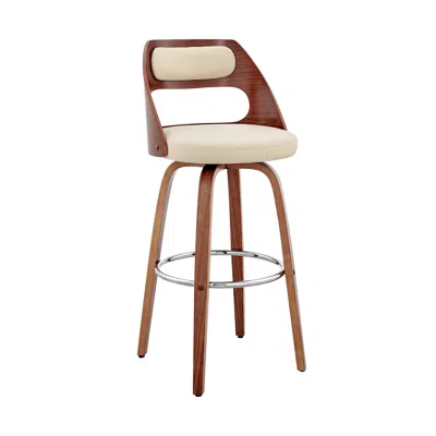 Homezia 26" Cream And Brown Faux Leather Swivel Counter Height Bar Chair