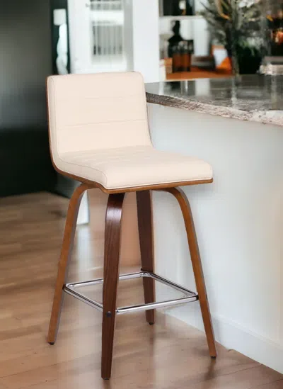Homezia 26" Cream And Brown Iron Swivel Low Back Counter Height Bar Chair