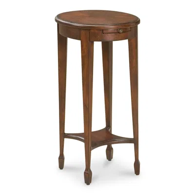 Homezia 26" Dark Brown And Cherry Manufactured Wood Oval End Table With Shelf