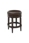 Homezia 26" Dark Brown And Wood Brown Faux Leather Swivel Backless Counter Height Bar Chair