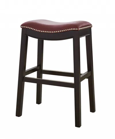 Homezia 26" Dark Red And Espresso Solid Wood Backless Counter Height Bar Chair