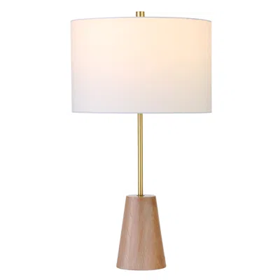 Homezia 26" Gold And Brown Metal Table Lamp With White Drum Shade
