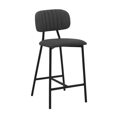 Homezia 26" Gray And Black Faux Leather And Iron Low Back Counter Height Bar Chair