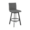 Homezia 26" Gray And Black Faux Leather And Iron Swivel Counter Height Bar Chair