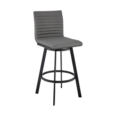 Homezia 26" Gray And Black Faux Leather And Iron Swivel Counter Height Bar Chair