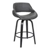 Homezia 26" Gray And Black Faux Leather And Iron Swivel Low Back Counter Height Bar Chair