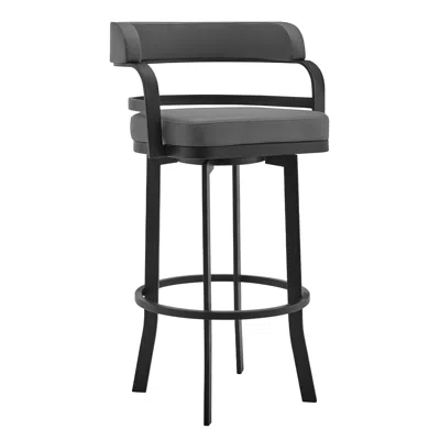 Homezia 26" Gray And Black Faux Leather And Iron Swivel Low Back Counter Height Bar Chair