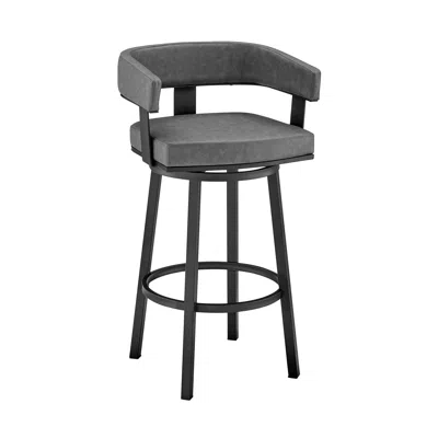 Homezia 26" Gray And Black Faux Leather And Iron Swivel Low Back Counter Height Bar Chair