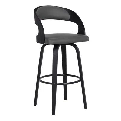 Homezia 26" Gray And Black Faux Leather And Iron Swivel Low Back Counter Height Bar Chair