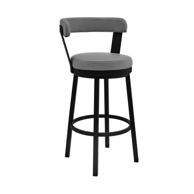 Homezia 26" Gray And Black Iron Swivel Counter Height Bar Chair