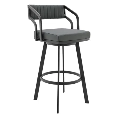 Homezia 26" Gray And Black Iron Swivel Low Back Counter Height Bar Chair