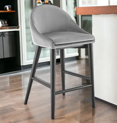 Homezia 26" Gray And Black Velvet And Solid Wood Low Back Counter Height Bar Chair