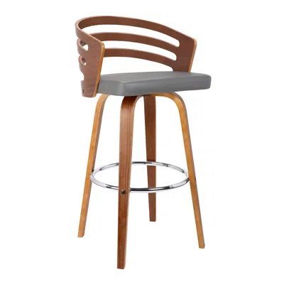 Homezia 26" Gray And Brown Iron Swivel Low Back Counter Height Bar Chair