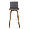 Homezia 26" Gray And Brown Solid Wood Swivel Low Back Counter Height Bar Chair