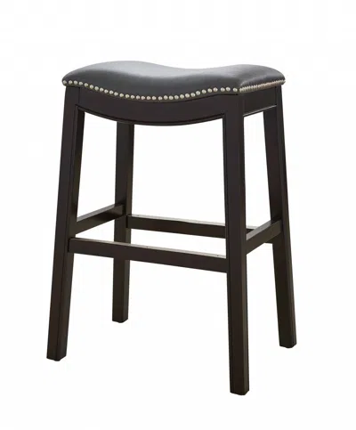 Homezia 26" Gray And Espresso Faux Leather And Solid Wood Backless Counter Height Bar Chair
