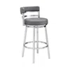 Homezia 26" Gray And Silver Faux Leather And Iron Swivel Low Back Counter Height Bar Chair
