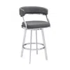 Homezia 26" Gray And Silver Faux Leather And Iron Swivel Low Back Counter Height Bar Chair