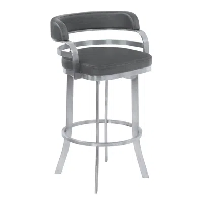 Homezia 26" Gray And Silver Faux Leather And Iron Swivel Low Back Counter Height Bar Chair