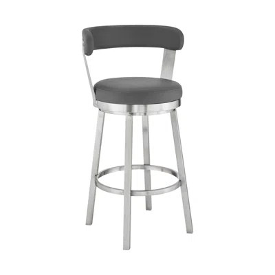 Homezia 26" Gray And Silver Iron Swivel Backless Counter Height Bar Chair