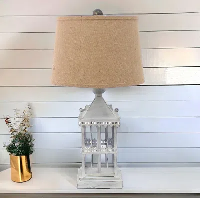 Homezia 26" Gray Metal Table Lamp With Brown Drum Shade