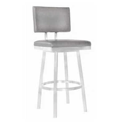 Homezia 26" Light Gray And Silver Iron Swivel Counter Height Bar Chair