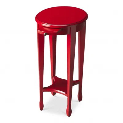 Homezia 26" Red Manufactured Wood Oval End Table With Shelf