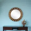 Homezia 26" Round Brown Wood Frame Wall Mirror