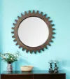 Homezia 26" Round Natural Wood Frame Wall Mirror