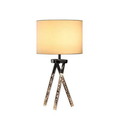 Homezia 26" Silver And Led Acrylic Tripod Table Lamp With White Shade In Orange