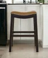 Homezia 26" Tan And Espresso Solid Wood Backless Bar Height Bar Chair