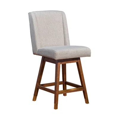 Homezia 26" Taupe And Brown Solid Wood Swivel Bar Height Bar Chair