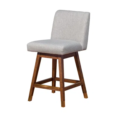 Homezia 26" Taupe And Brown Solid Wood Swivel Counter Height Bar Chair