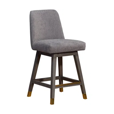 Homezia 26" Taupe And Gray Upholstered And Solid Wood Swivel Counter Height Bar Chair