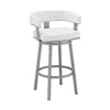 Homezia 26" White And Gray Faux Leather And Iron Swivel Low Back Counter Height Bar Chair