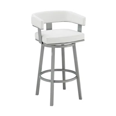 Homezia 26" White And Gray Faux Leather And Iron Swivel Low Back Counter Height Bar Chair In Multi