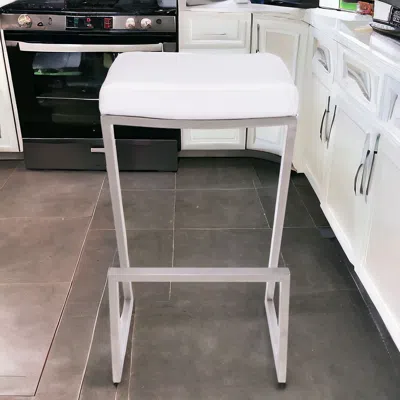 Homezia 26" White And Silver Iron Backless Counter Height Bar Chair