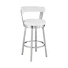 Homezia 26" White And Silver Iron Swivel Backless Counter Height Bar Chair