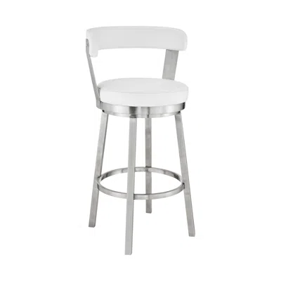 Homezia 26" White And Silver Iron Swivel Backless Counter Height Bar Chair In Gray