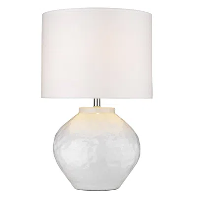 Homezia 26" White Ceramic Column Table Lamp With White Drum Shade In Blue
