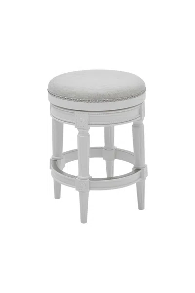 Homezia 26" White Fabric And Solid Wood Swivel Backless Counter Height Bar Chair
