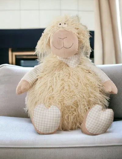 Homezia 26" X 22" Ivory Lamb Throw Pillow