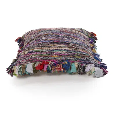 Homezia 26" X 26" Blue And Red Weave Zippered Pillow With Fringe