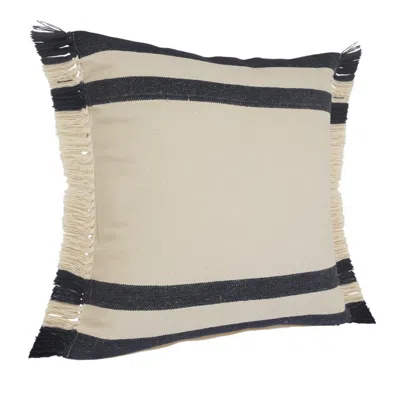Homezia 26" X 26" Ensign Blue White And Linen 100% Cotton Striped Zippered Pillow