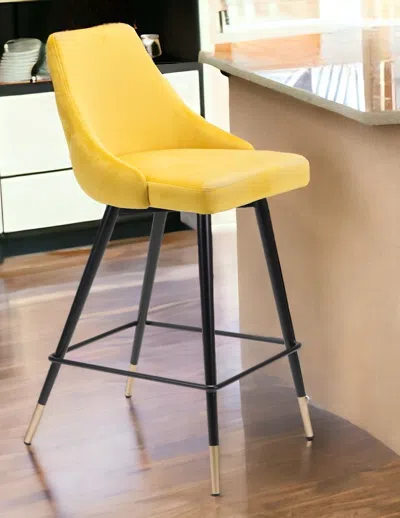 Homezia 26" Yellow And Black Steel Low Back Counter Height Bar Chair