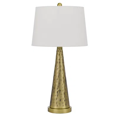 Homezia 27" Antiqued Brass Metal Geometric Table Lamp With White Empire Shade In Brown