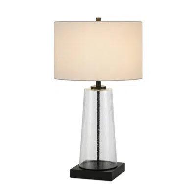 Homezia 27" Black Glass Table Lamp With White Drum Shade In Transparent