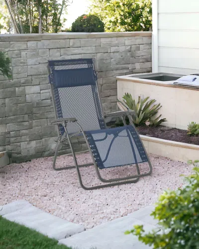 Homezia 27" Blue Metal Outdoor Zero Gravity Chair With Blue Cushion In Multi