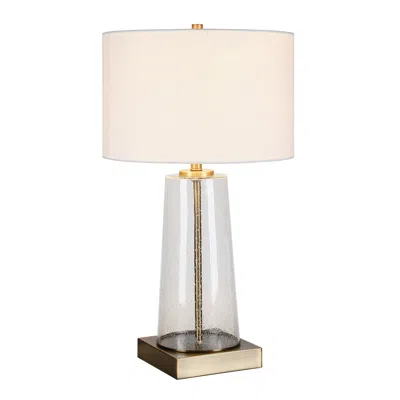 Homezia 27" Brass Glass Table Lamp With White Drum Shade In Neutral