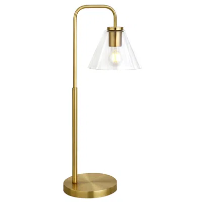 Homezia 27" Brass Metal Arched Table Lamp With Clear Cone Shade In Brown