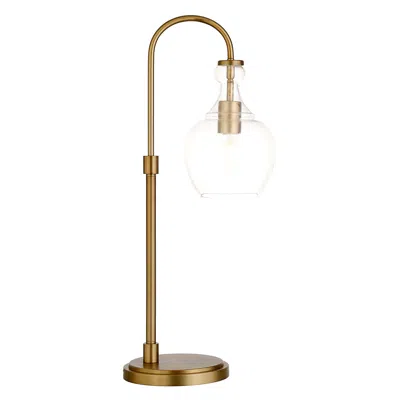 Homezia 27" Brass Metal Arched Table Lamp With Clear Dome Shade In Blue